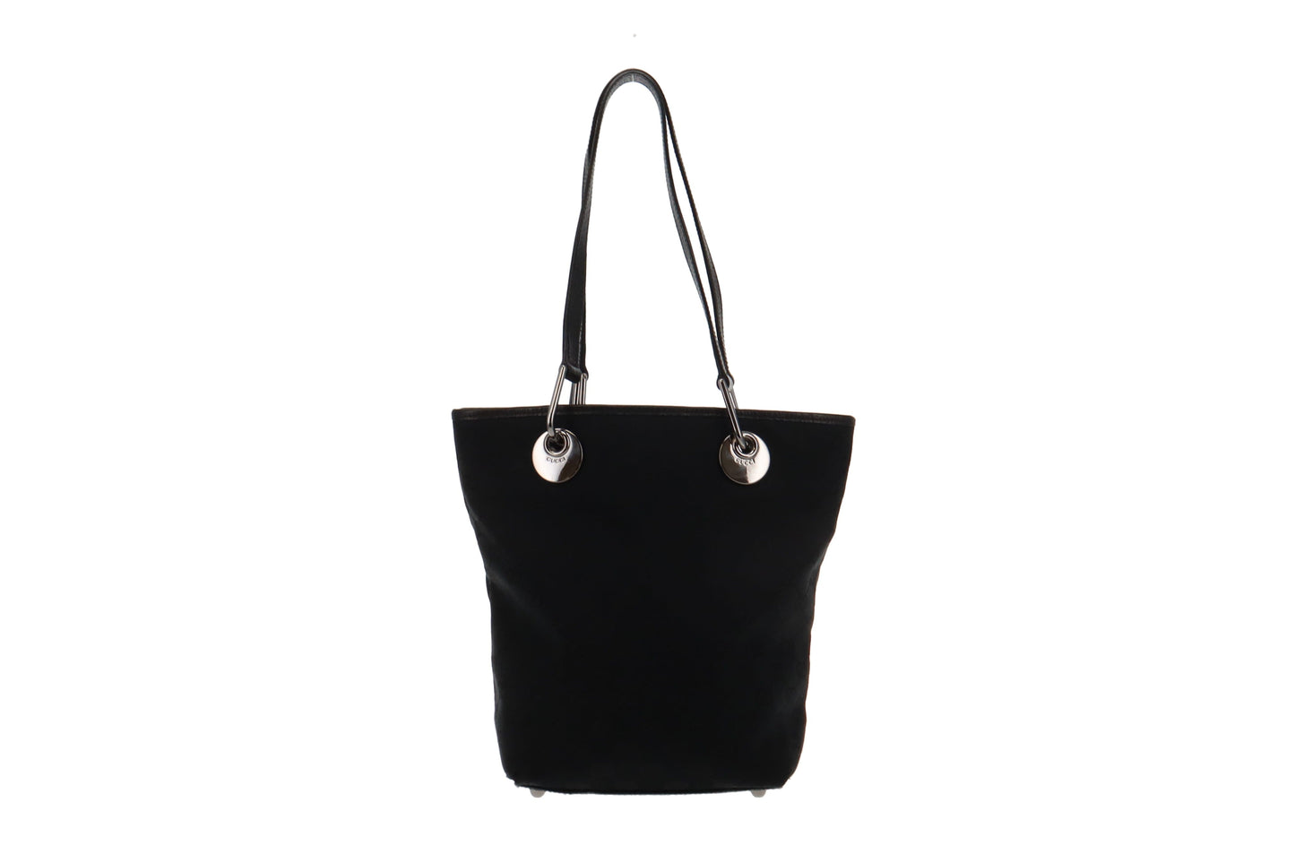 Gucci Black Leather Canvas Bucket Bag