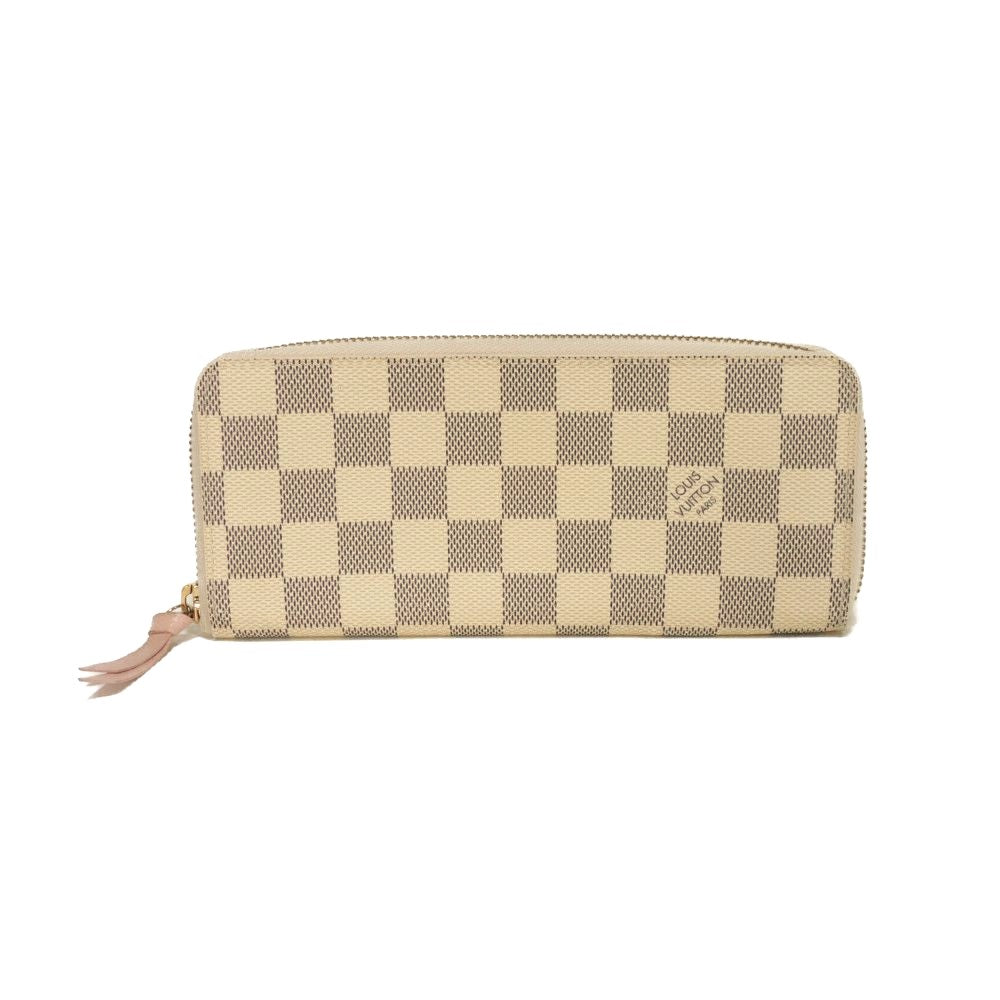 LOUIS VUITTON Long Wallet Purse N61264 Damier Azur canvas x grained leather (embossed) Pink type Damier Azur Portefeuille Clemence