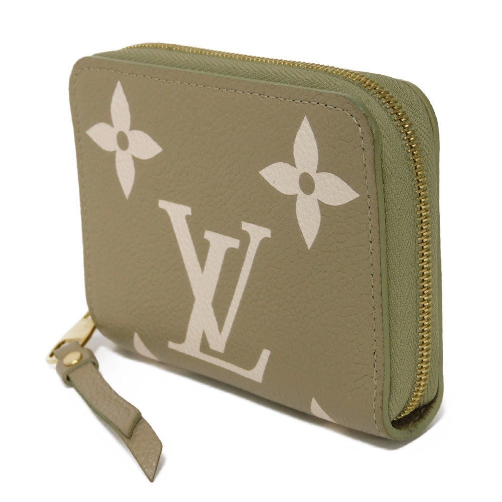 LOUIS VUITTON Coin case M82448 Implant leather (monogram embossed) khaki x claim Monogram Unplant Zip around purse Women Used