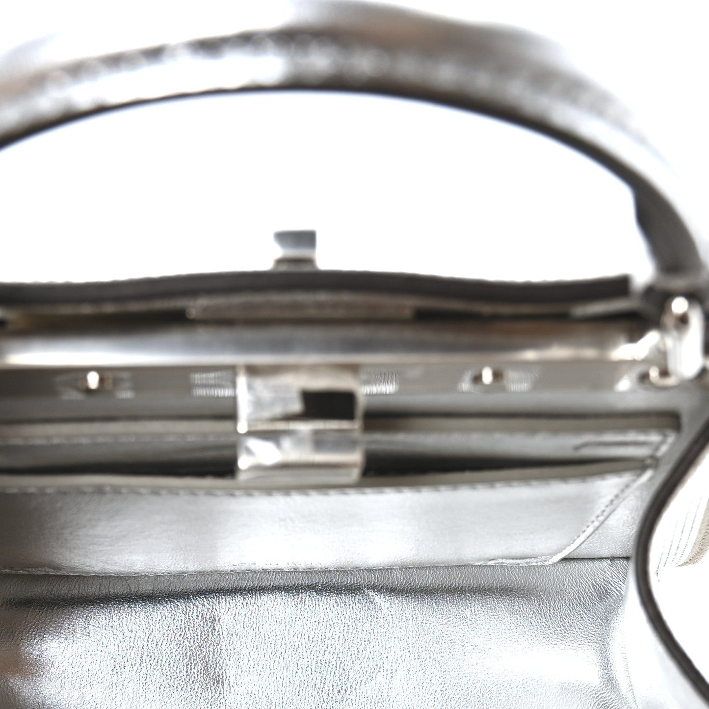 Fendi Crystal Vitello Laminato FF Petite Peekaboo I SEE U Satchel Crystal Argento