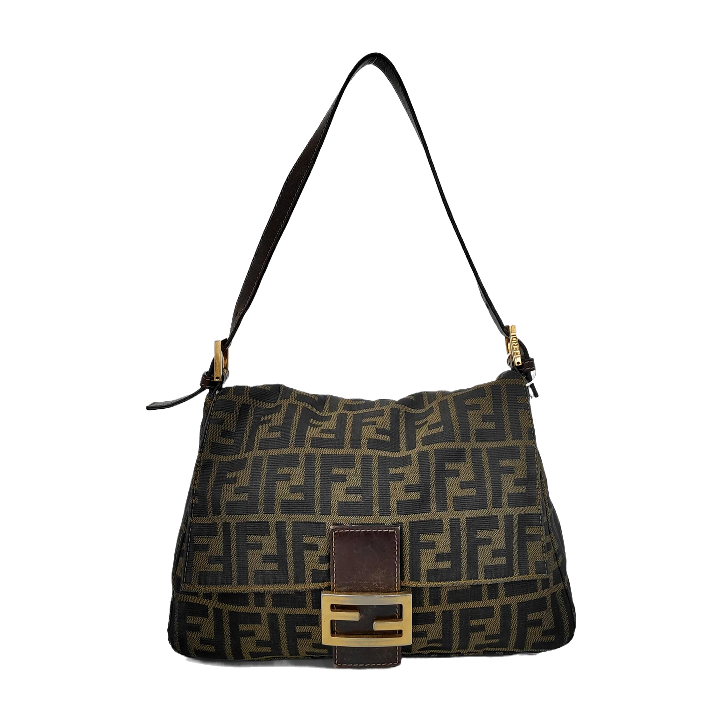 Fendi Mamma Baguette Brown Classic Zucca Monogram Gold Hardware