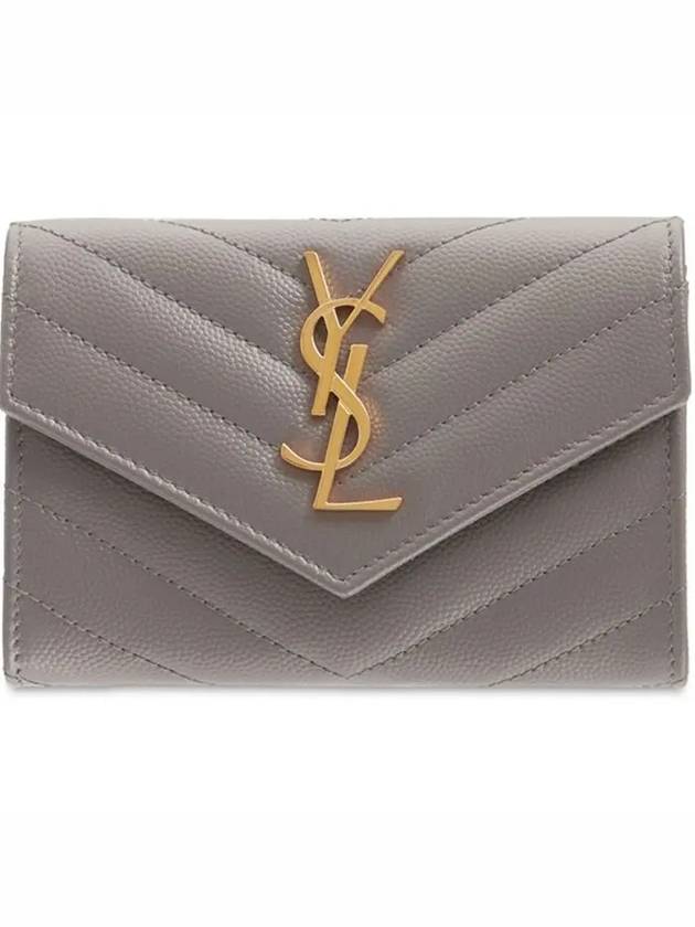 Luxury Saint Laurent Trending 2025 Monogram Envelope Quilting Small Half Wallet Grey