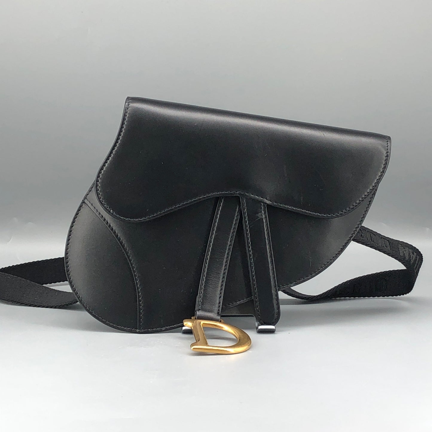 Christian Dior Smooth Black Leather Saddle Waist Belt Bag
