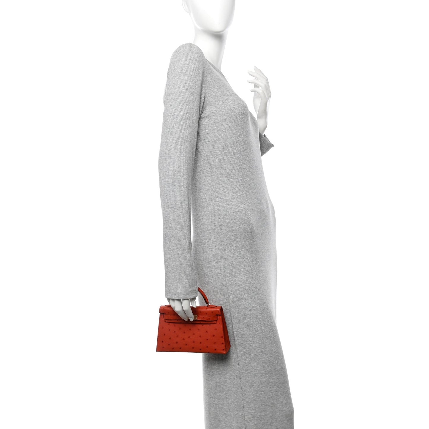 Hermes Ostrich Horseshoe Kelly Sellier Mini 20 Cuivre Rose Extreme