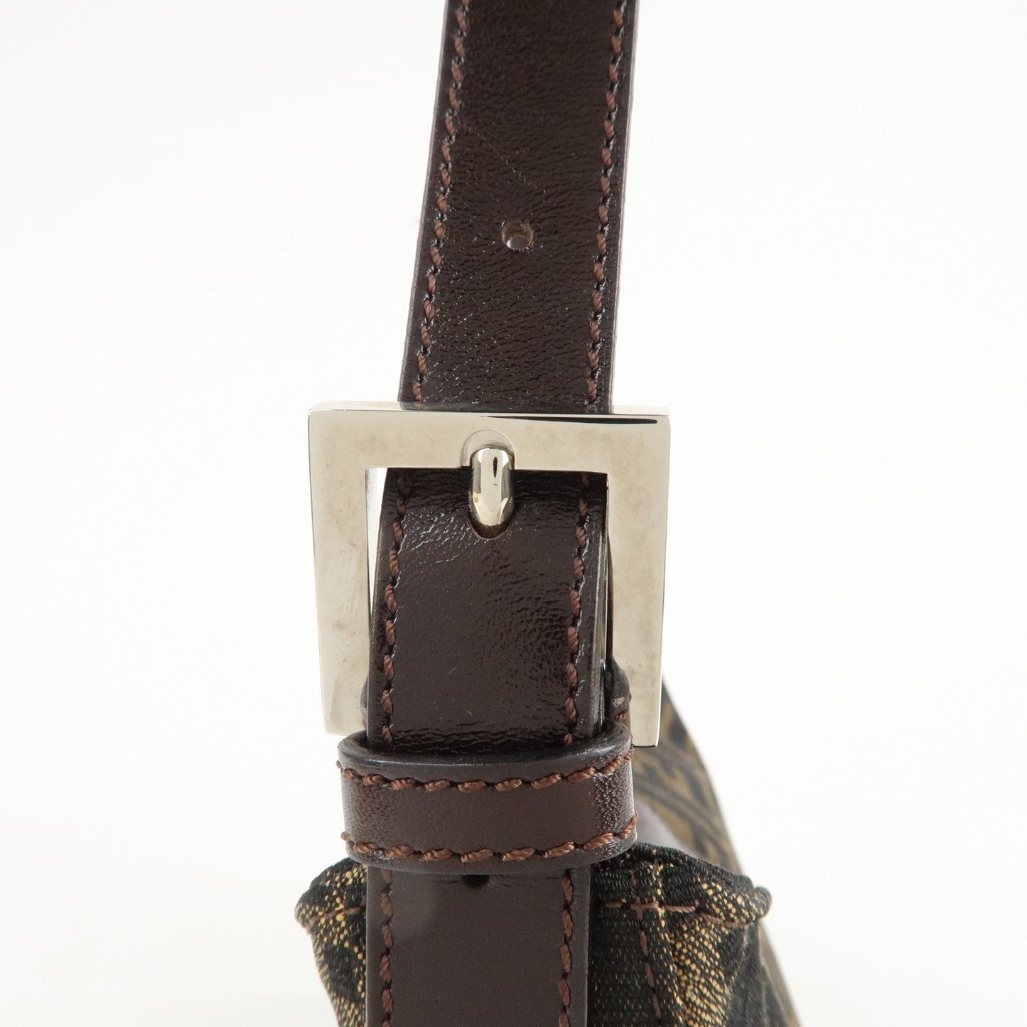 FENDI Zucca Canvas Leather Shoulder Bag Brown Black 26569