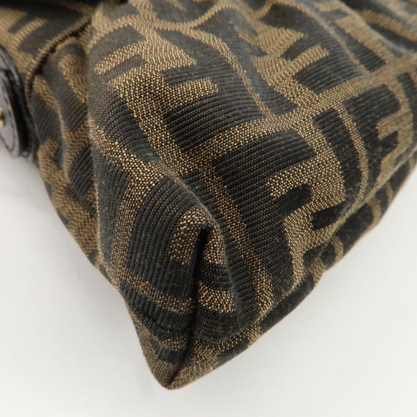 FENDI Zucca Canvas Leather Shoulder Bag Beige Brown 8BR445