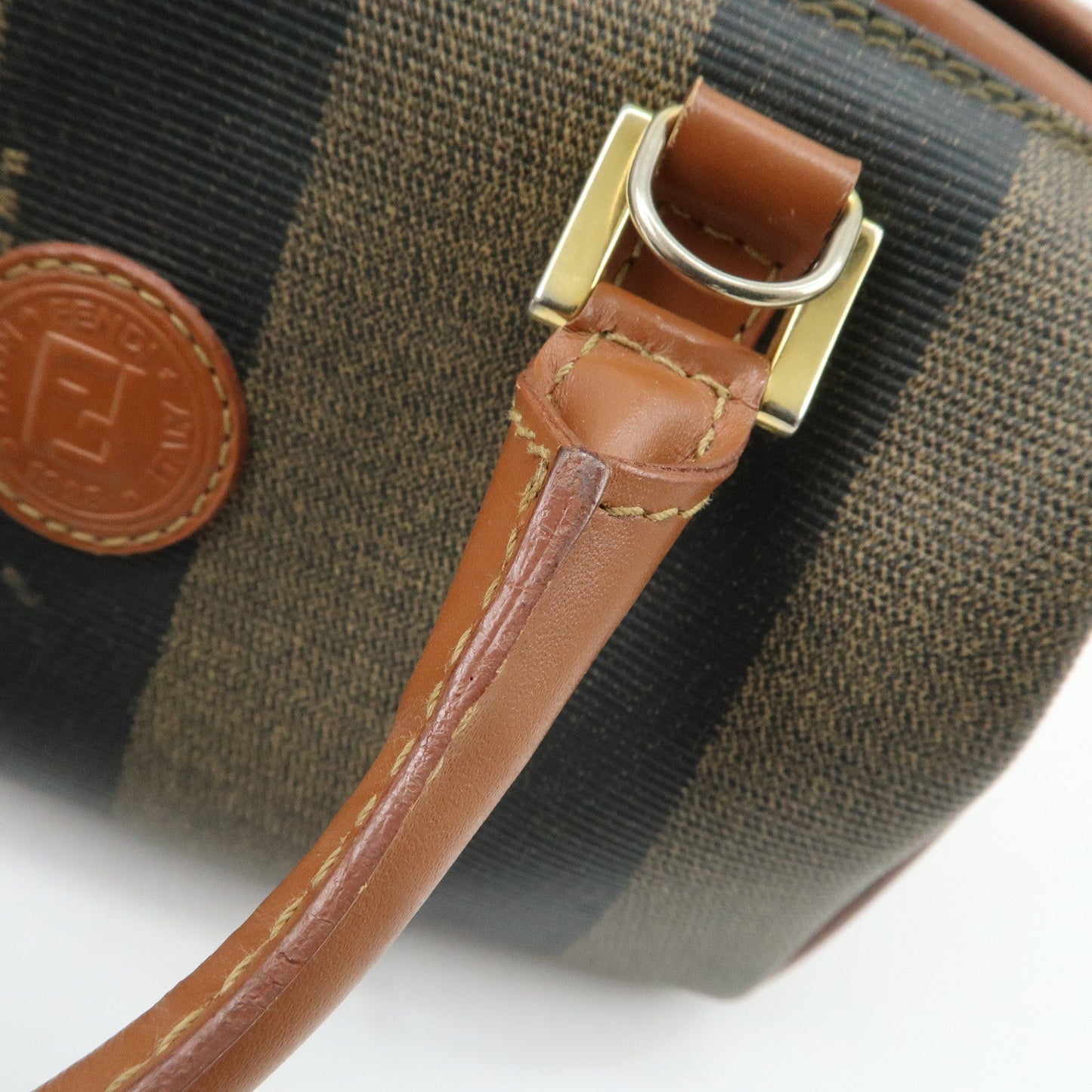 FENDI Pequin PVC Leather Hand Bag Brown Black 259021