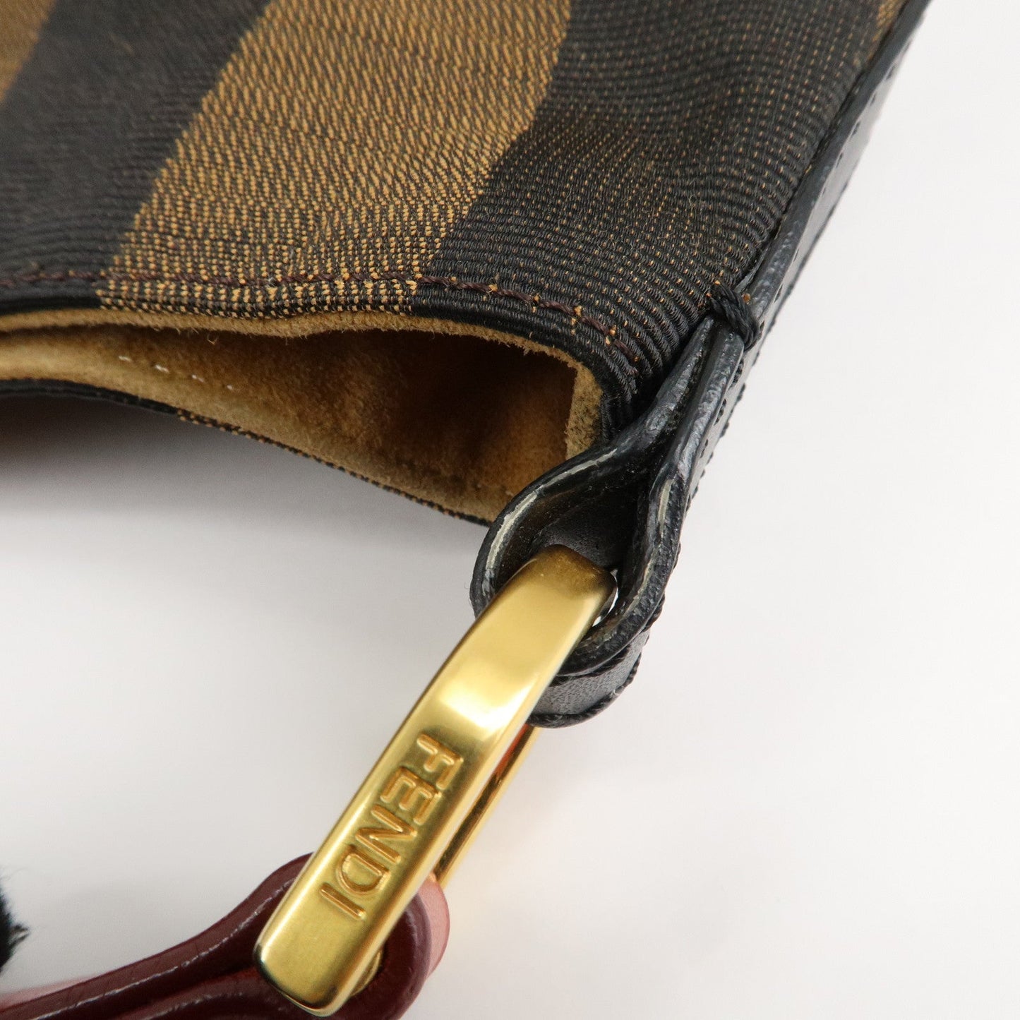 FENDI Pequin Canvas Leather Shoulder Bag Beige Black Brown 8BR653