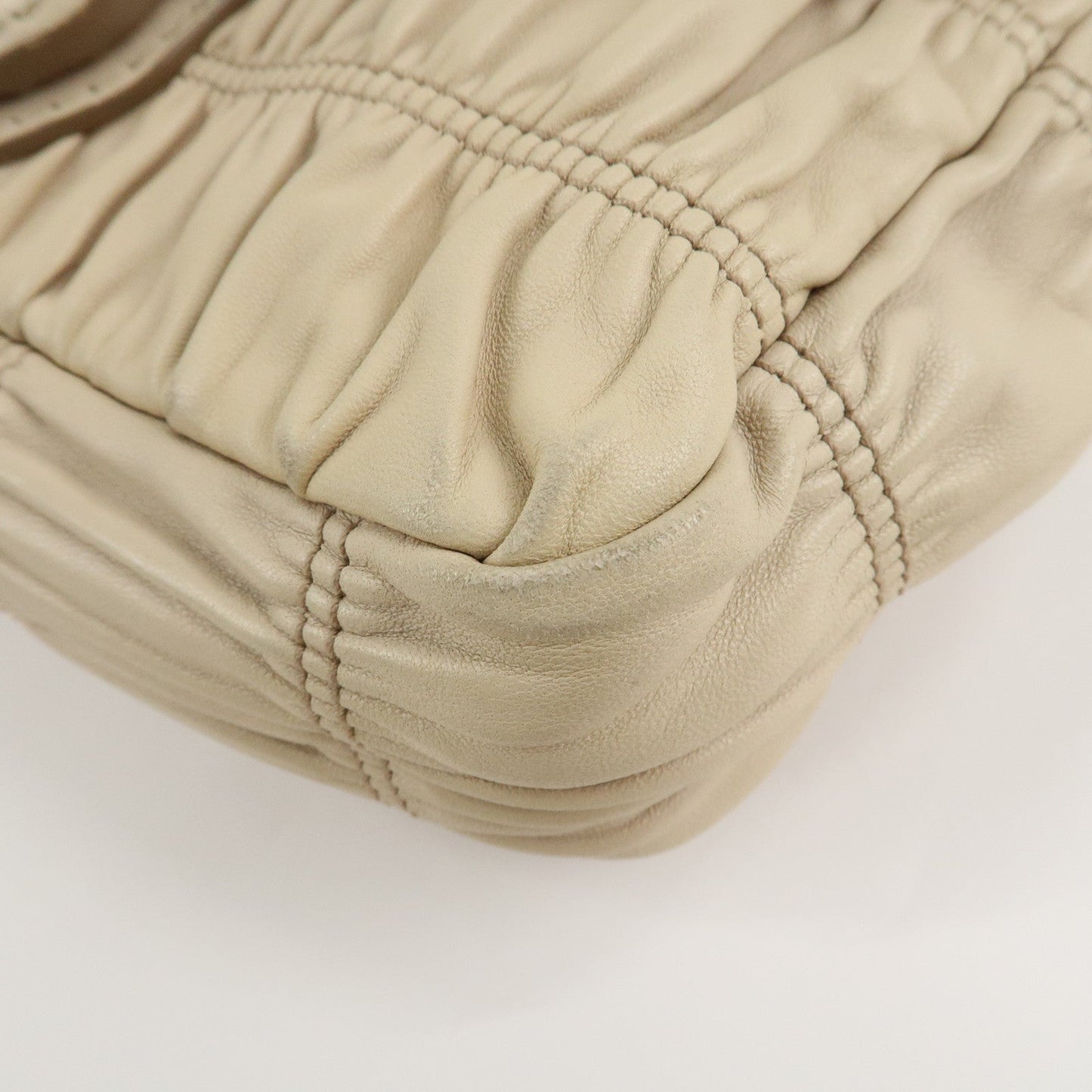 PRADA Leather Gathered Chain Shoulder Bag Ivory B4695C