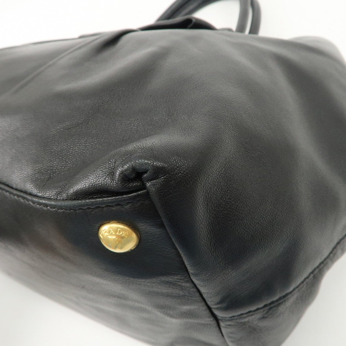 PRADA Leather Ribbon Tote Bag Hand Bag NERO Black BN1601