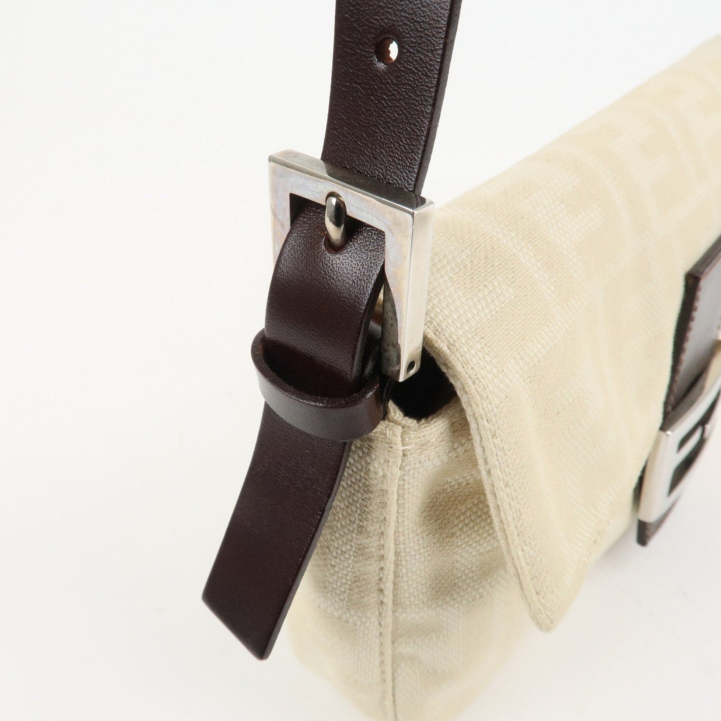 FENDI Mamma Baguette Zucca Canvas Shoulder Bag Beige White 26424