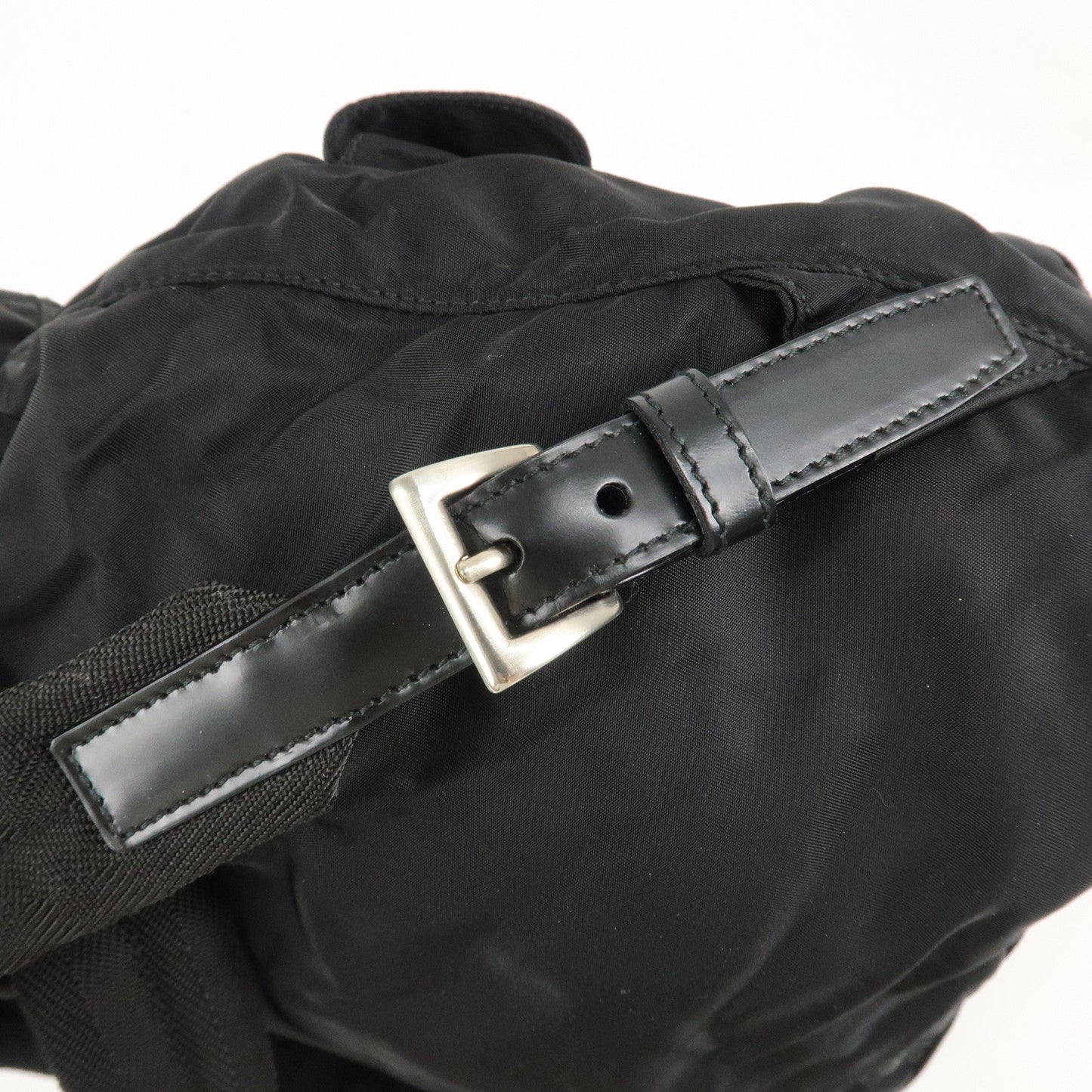 PRADA Triangle Logo Nylon Leather Back Pack Black B5885