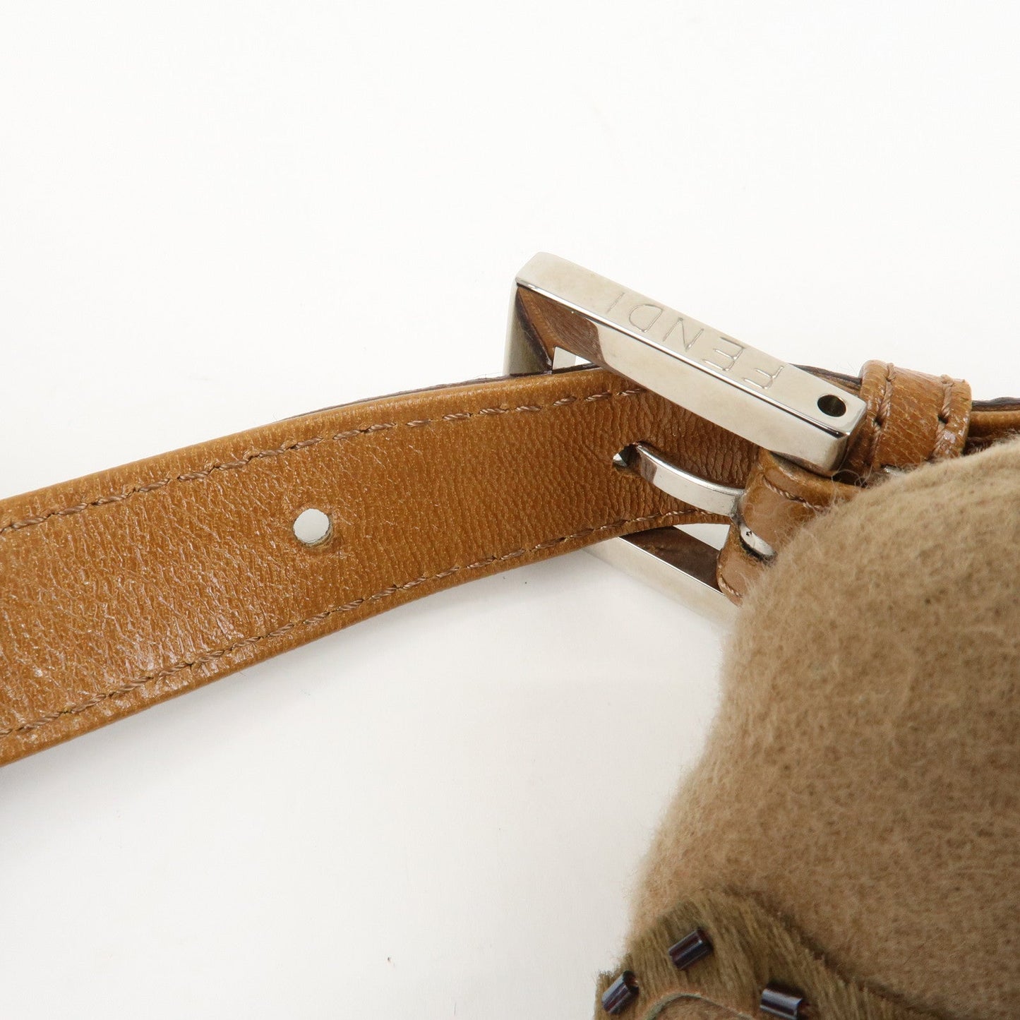 FENDI Mamma Baguette Wool Unborn Calf Shoulder Bag 26325