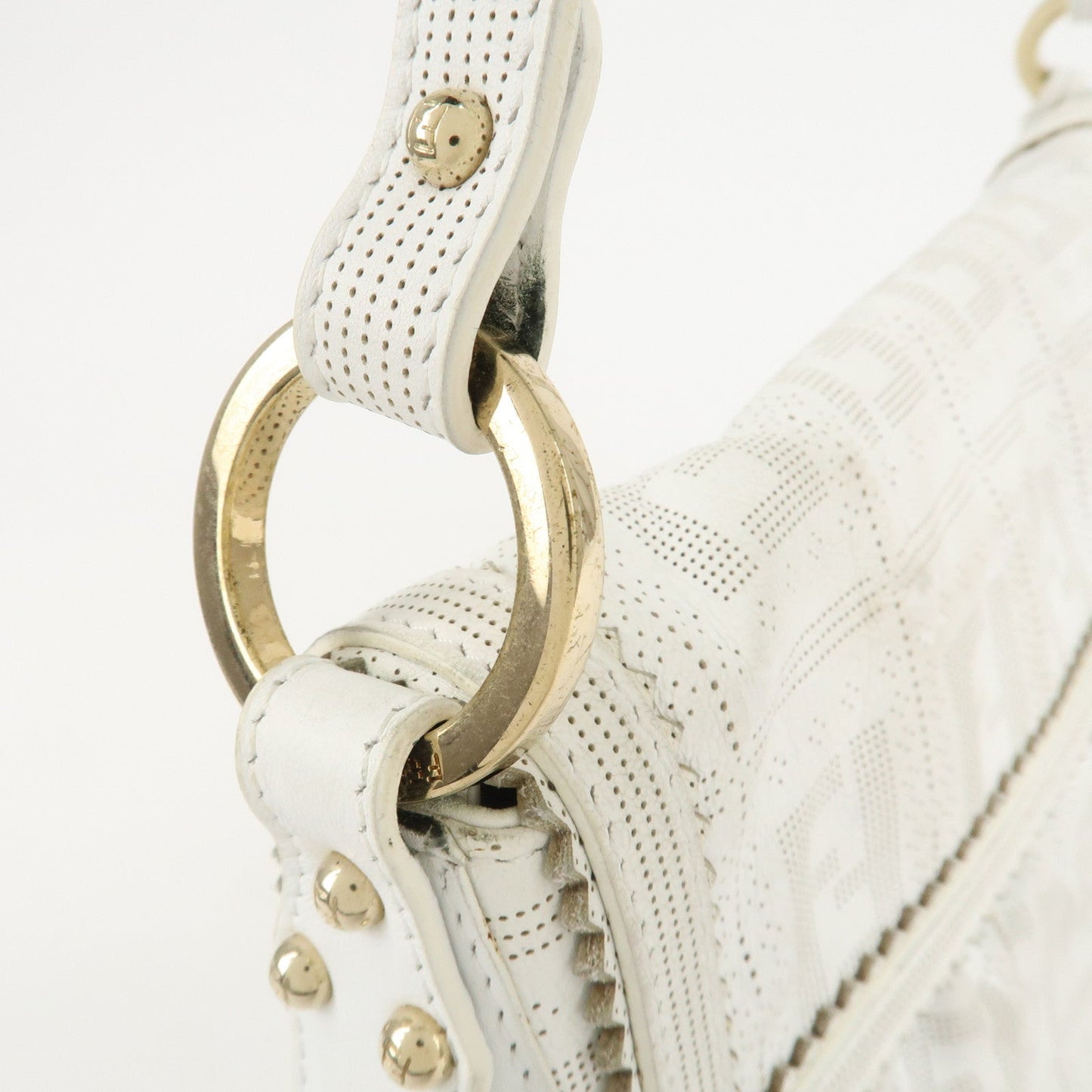 FENDI Zucca Leather Shoulder Bag Hand Bag White 8BR445