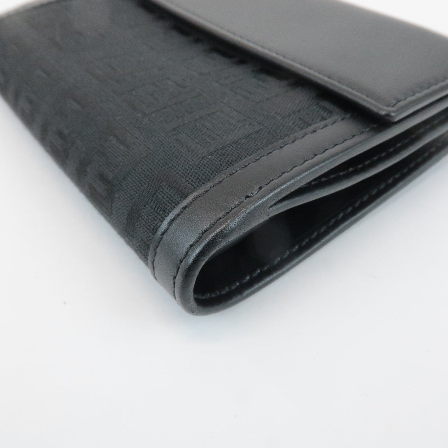FENDI Zucchino Canvas Leather Double Hook Wallet Black 8M0035
