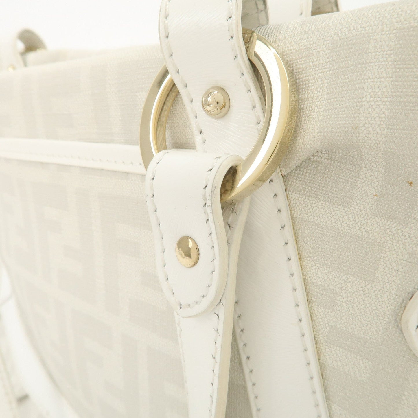 FENDI Zucca PVC Leather Shoulder Bag White Gold Hardware 8BR628