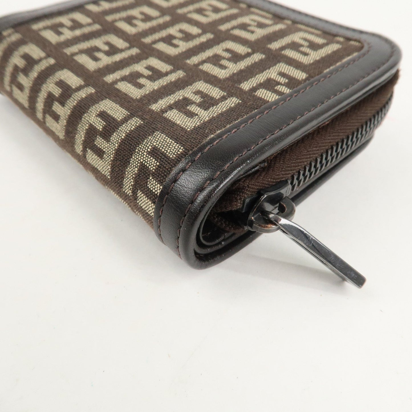 FENDI Zucchino Canvas Leather Zippy Around Bi-fold Wallet