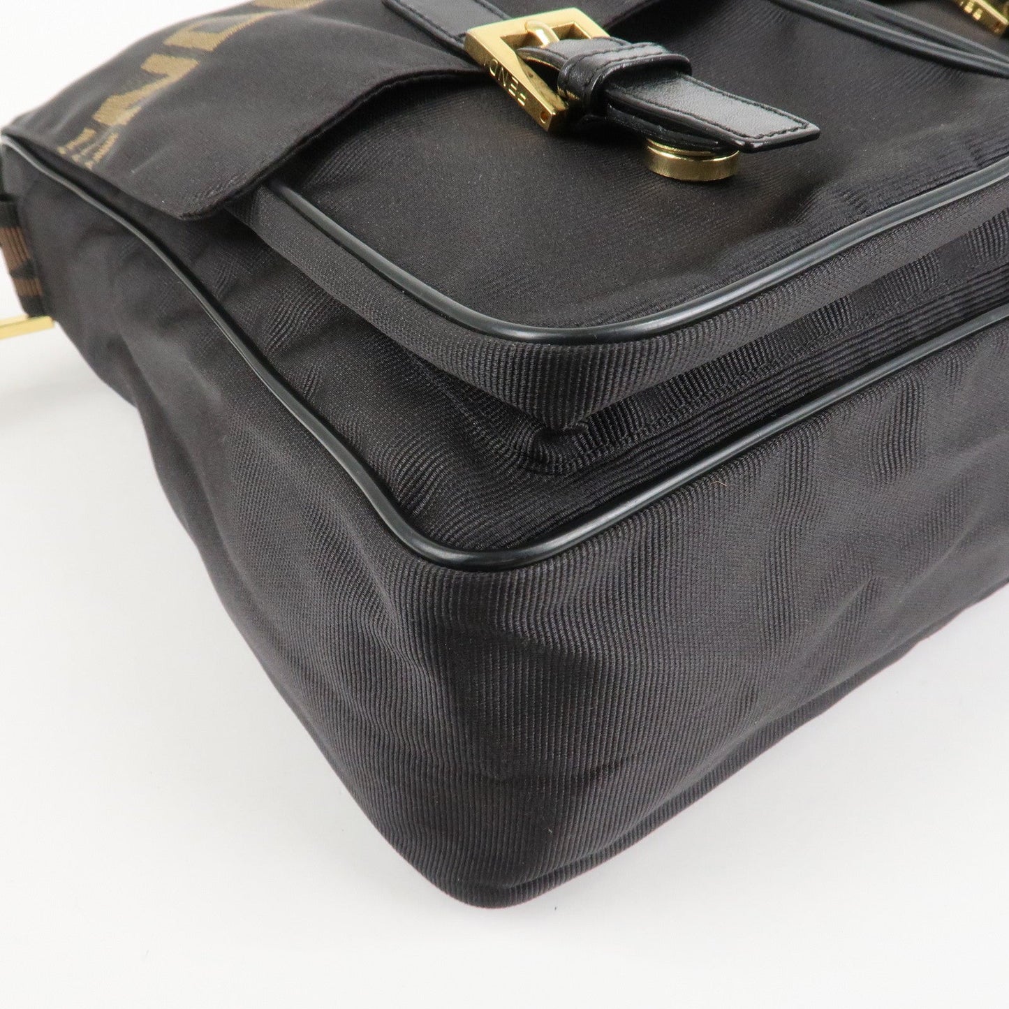FENDI Nylon Canvas Leather Shoulder Bag Hand Bag Black Brown