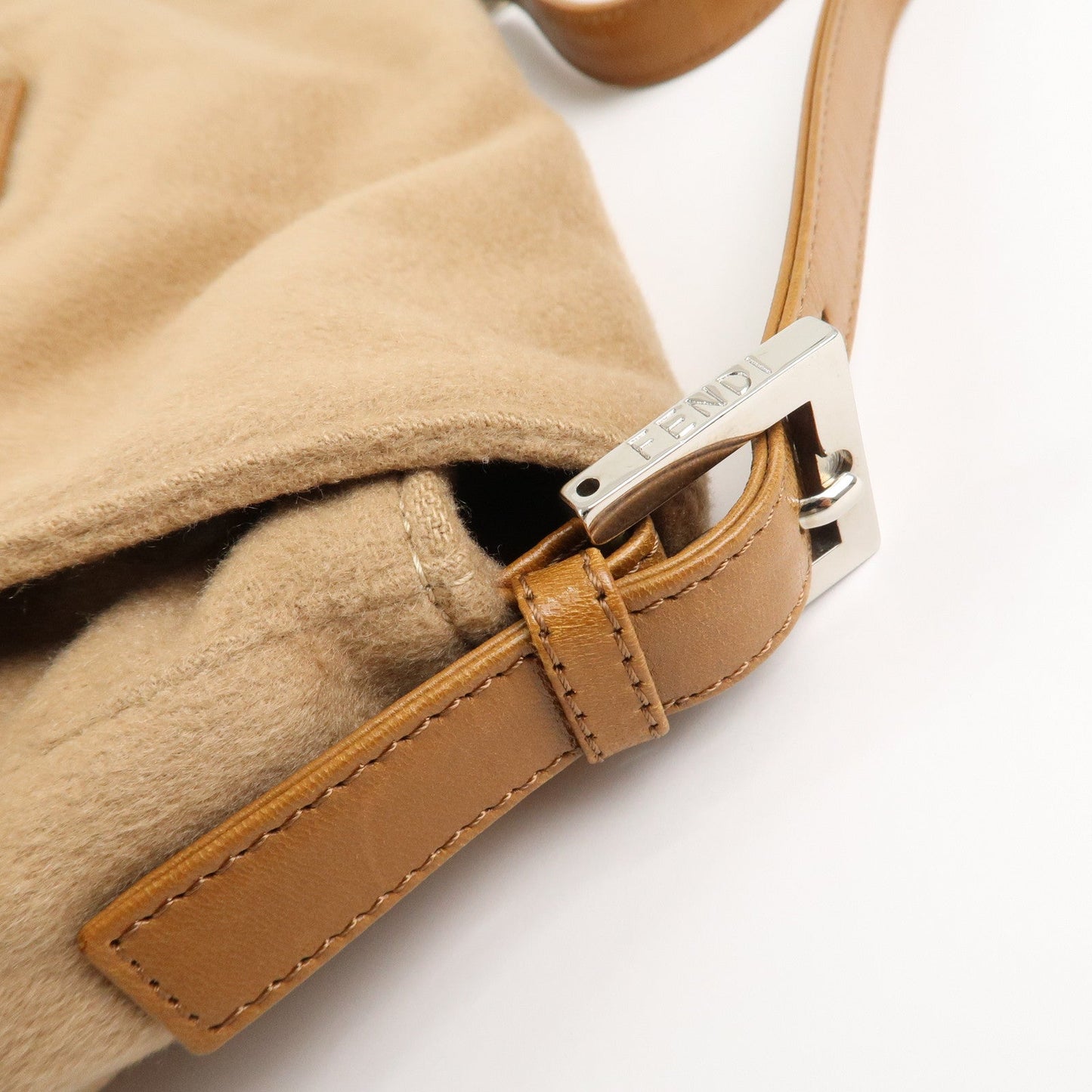 FENDI Mamma Baguette Cashmere Leather Shoulder Bag 26325