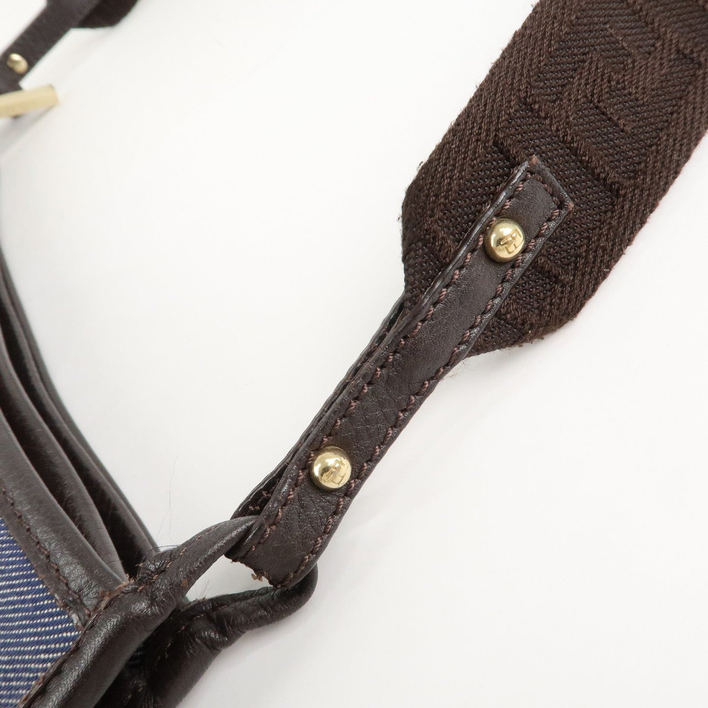 FENDI Zucca Denim Leather Shoulder Bag Cross Body Bag 8BT034