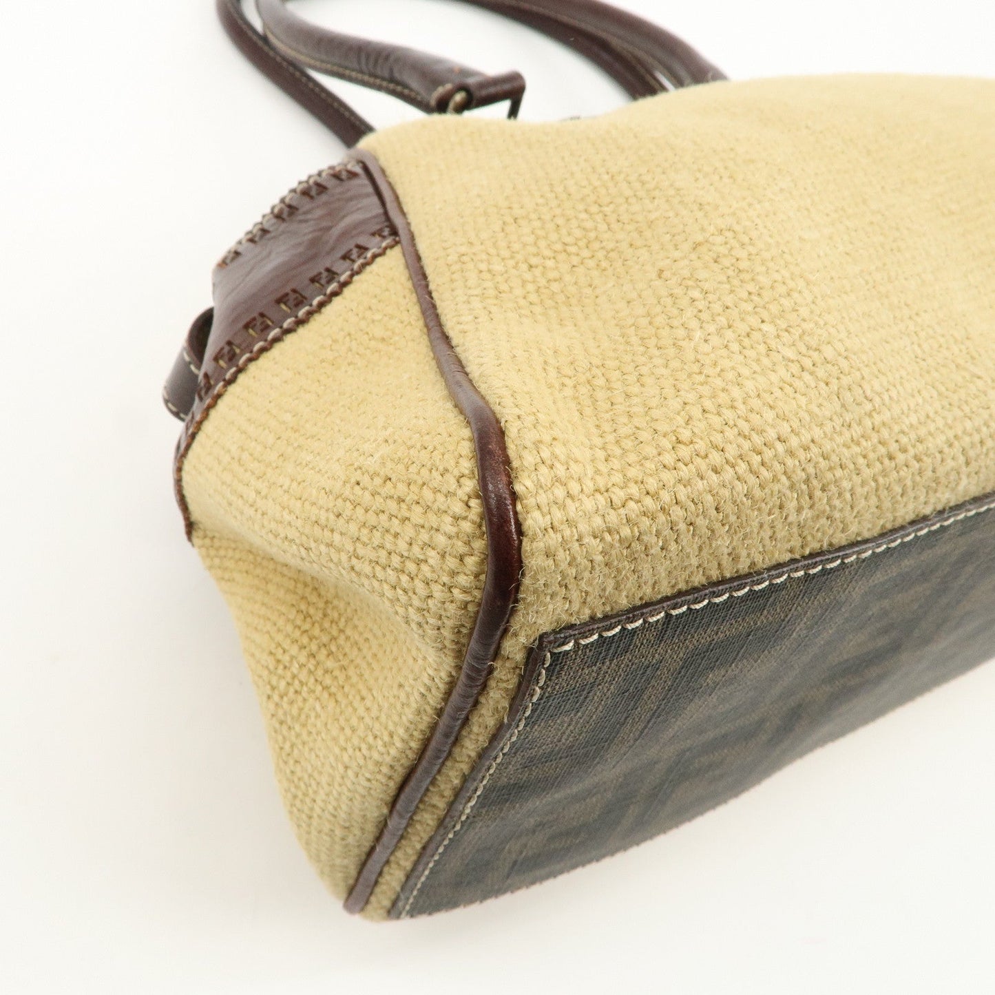 FENDI Ethnico Zucca Canvas Leather Shoulder Bag Beige Brown 8BN162