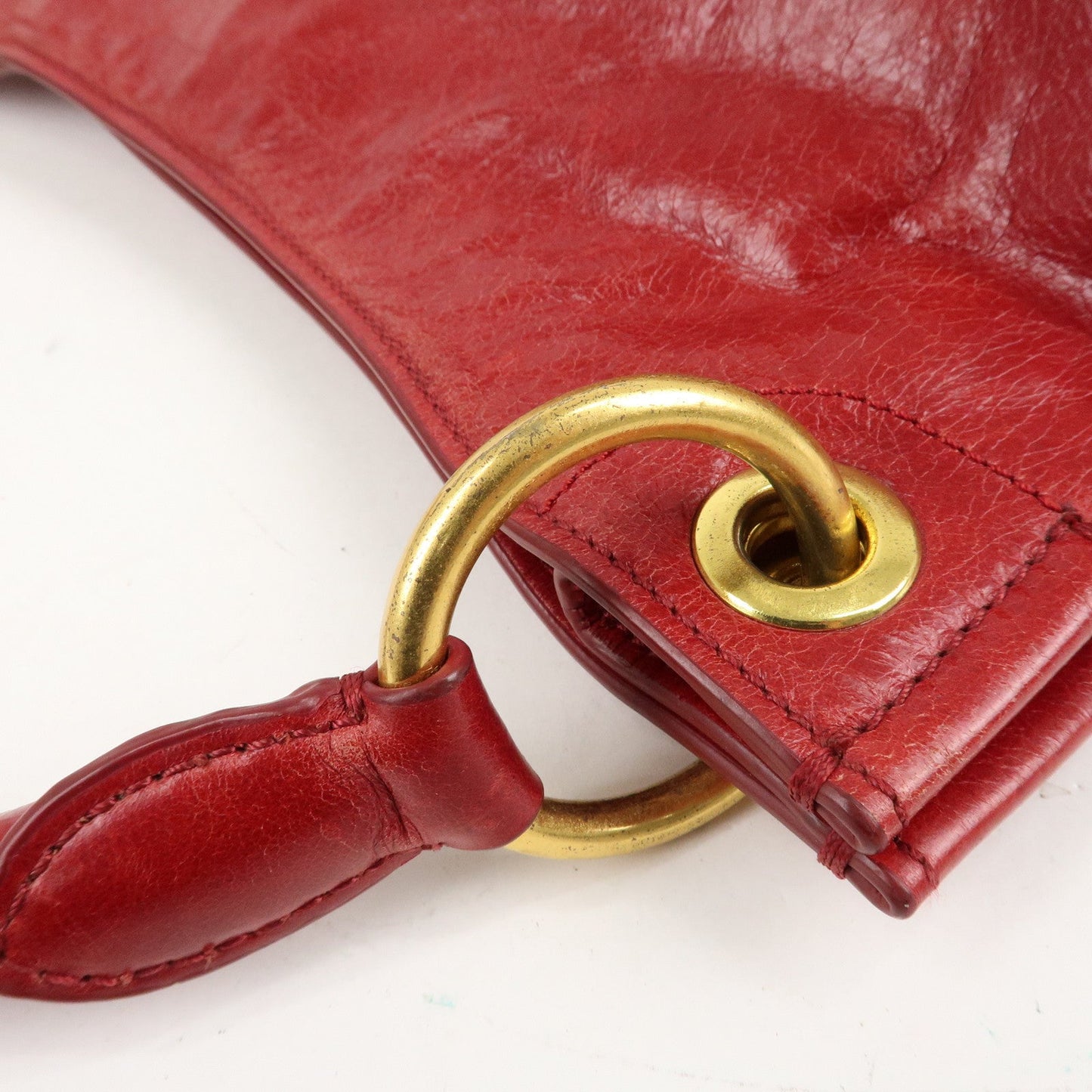 PRADA Logo Leather One Shoulder Bag Red BR4829