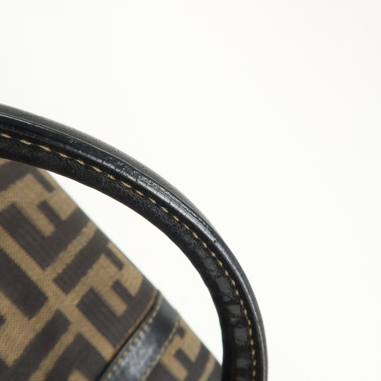 FENDI Zucca Canvas Leather Boston Bag Hand Bag Brown Black