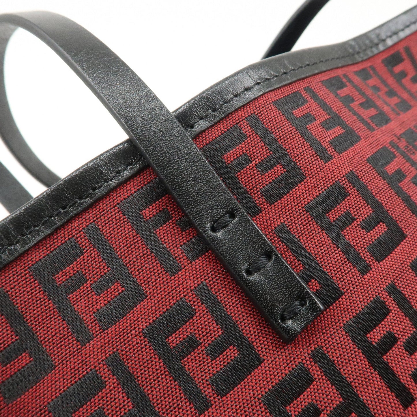 FENDI Zucchino Canvas Leather Mini Tote Bag Red Black 8BH056