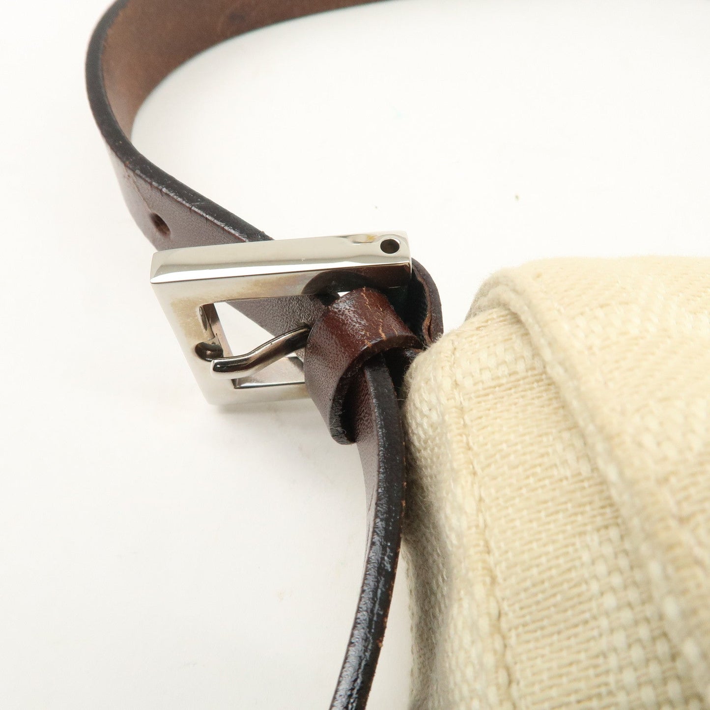 FENDI Zucca Mamma Baguette Canvas Shoulder Bag Beige White 26424