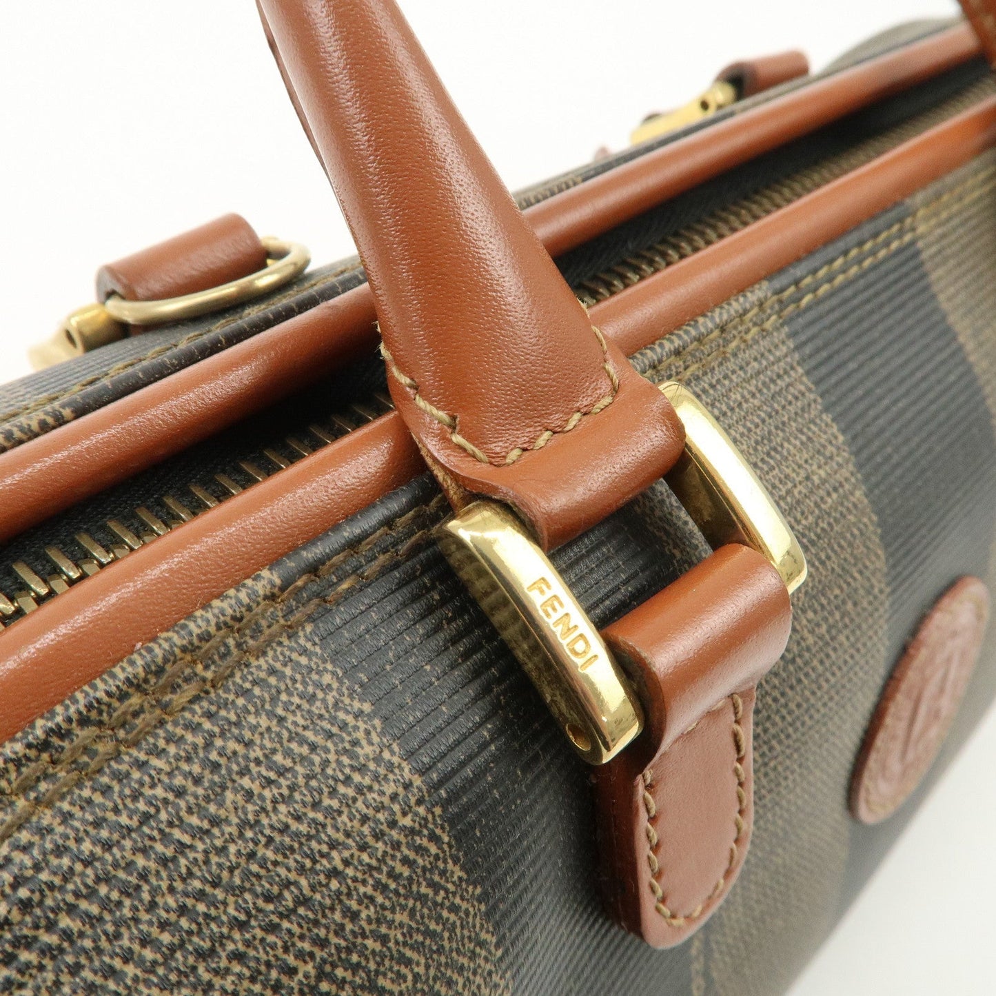 FENDI Pequin PVC Leather 2Way Mini Boston Bag Brown Black