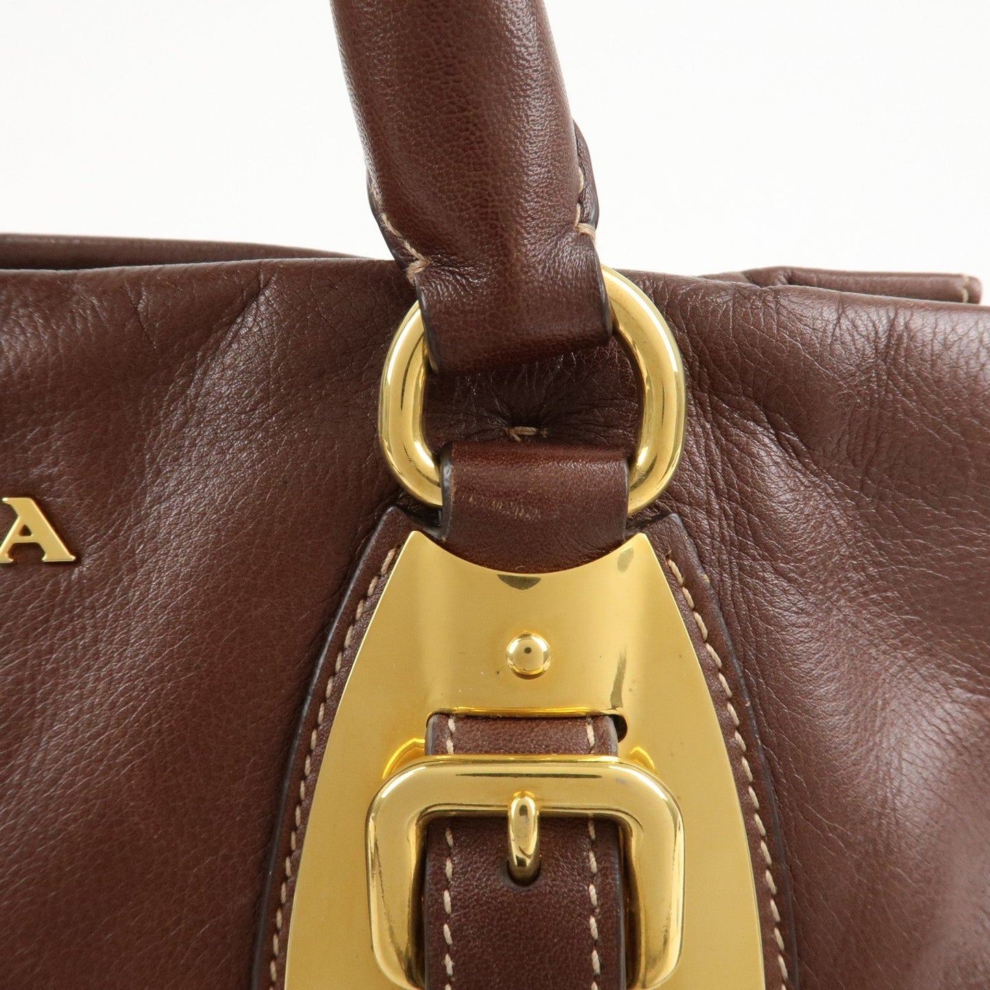 PRADA Leather 2Way Bag Shoulder Bag Hand Bag Brown BN1904