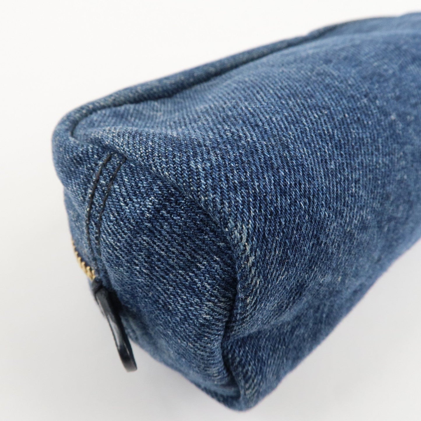 PRADA Logo Canvas Leather Pouch Cosmetic Pouch Blue 1NA175
