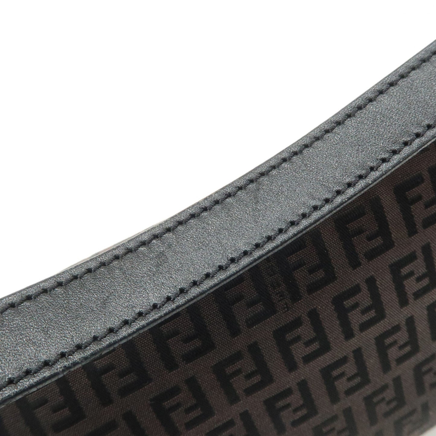 FENDI Zucchino Canvas Leather Shoulder Bag Dark Brown 8BR444