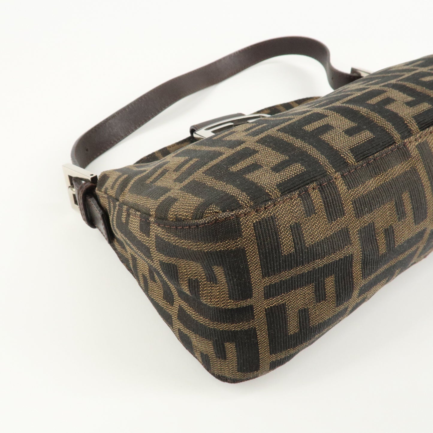 FENDI Zucca Canvas Leather Shoulder Bag Brown Black 26725