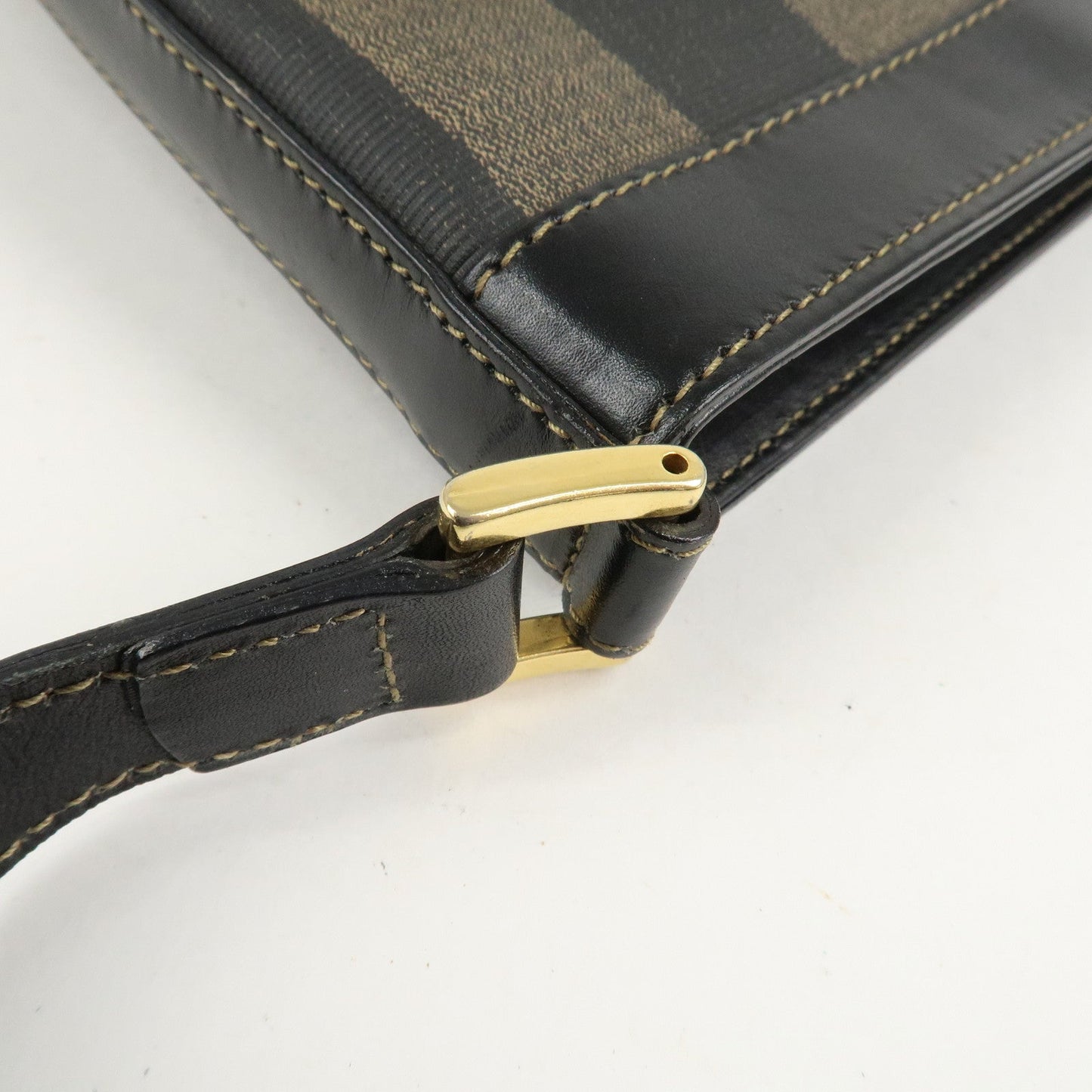 FENDI Pequin PVC Leather Shoulder Bag Black Brown 11644