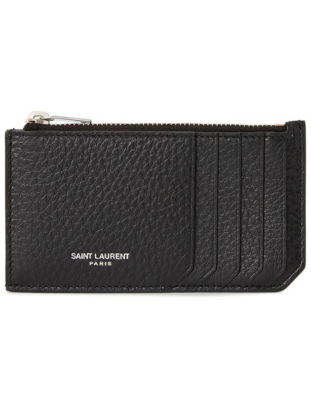 Luxury Saint Laurent Trending 2025 Paris Fragment Zippered Leather Card Wallet Black