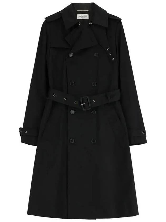 Luxury Saint Laurent Trending 2025 Gabardine Classic Saint Gabardine Trench Coat Black