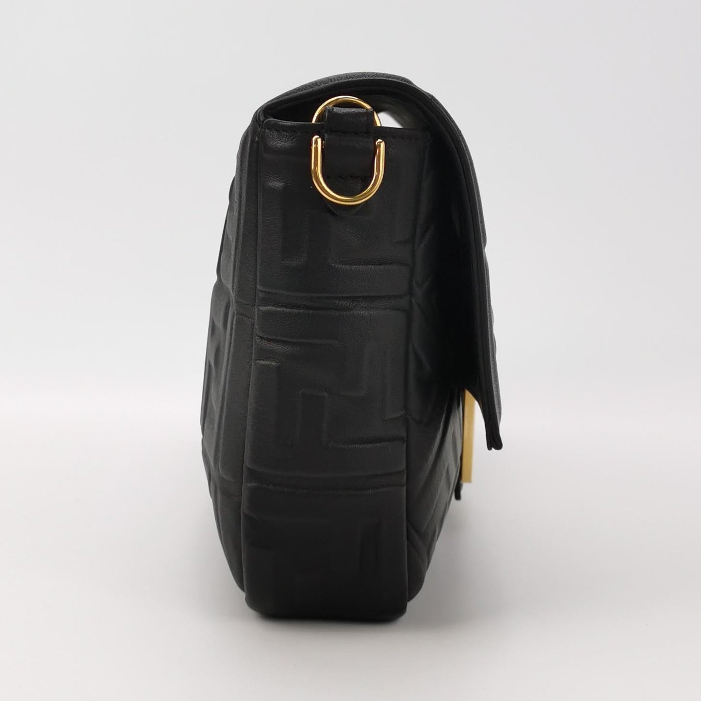 Fendi Baguette Black Leather 3D FF Motif Crossbody Bag Large