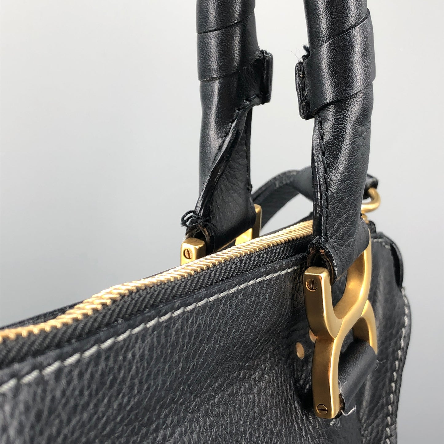 Chloe Black Marcie Large Grain Leather Tote Bag