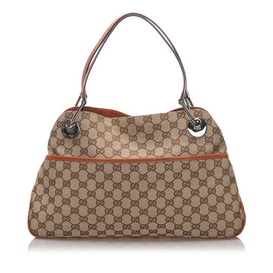 Gucci Brown Leather Canvas Tote Style 7