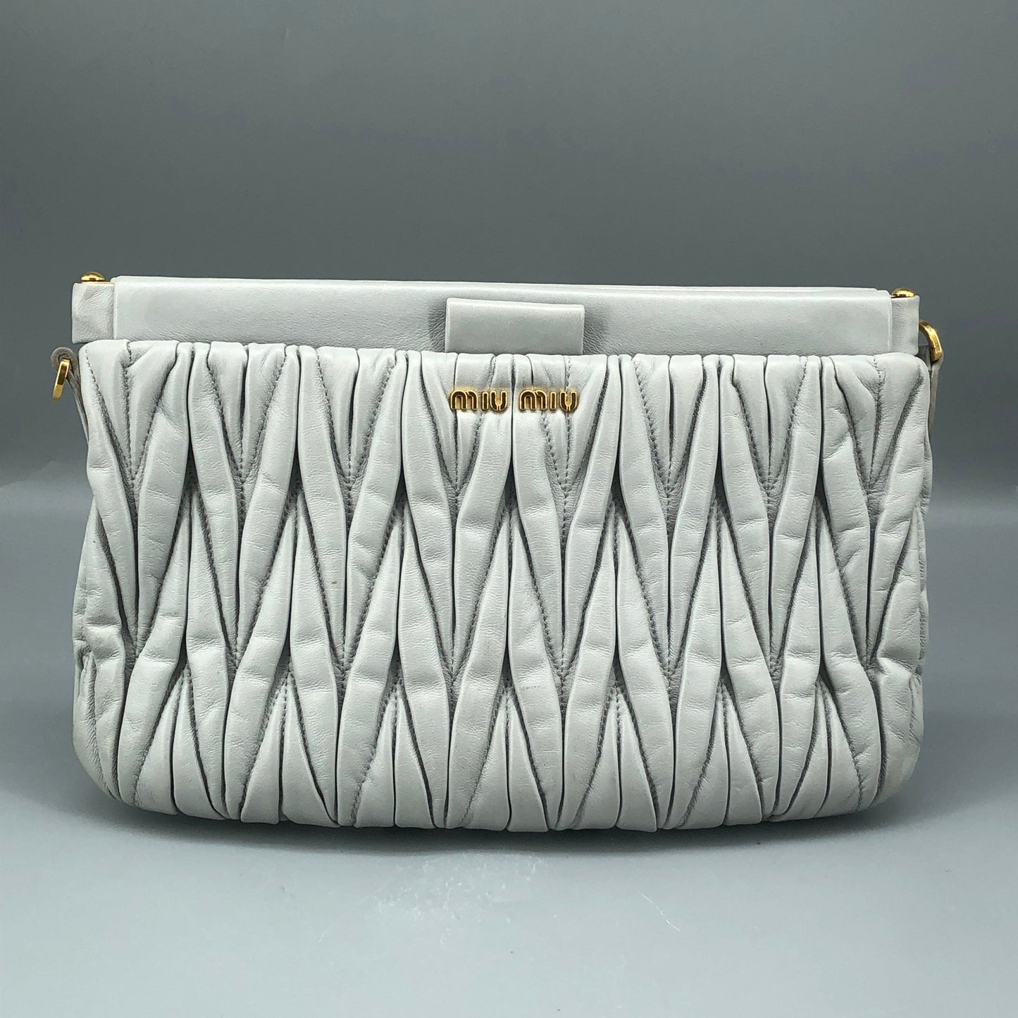 Miu Miu Grey Matelasse Leather Chain Clutch Shoulder Bag