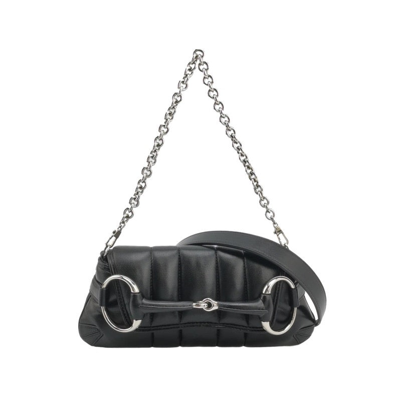 Gucci Horsebit 1955 Chain Shoulder Bag Small Padded Leather Black S23
