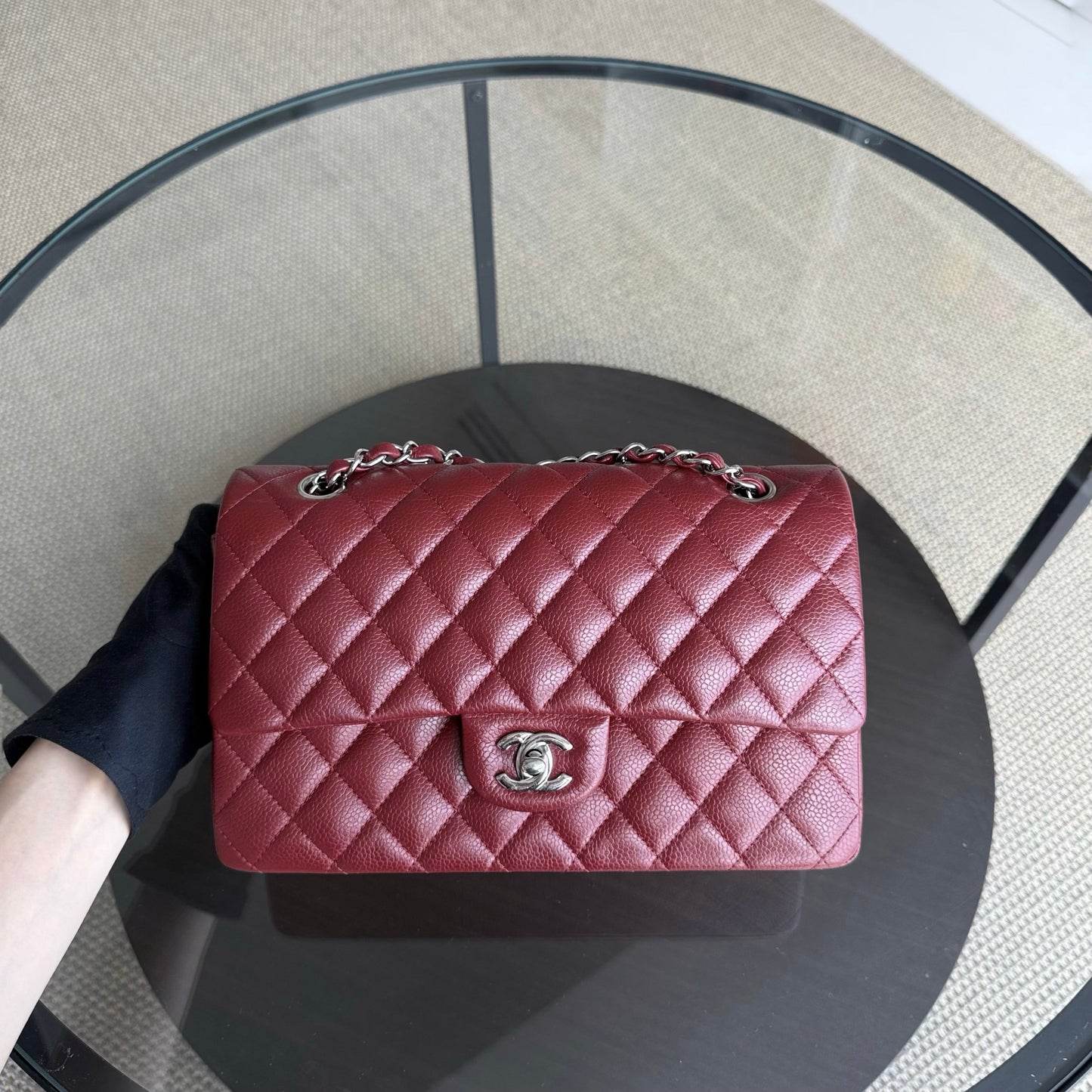 Chanel Classic Flap Medium - Caviar 25CM Quilted Grained Calfskin Burgundy Dark Red Silver Hardware