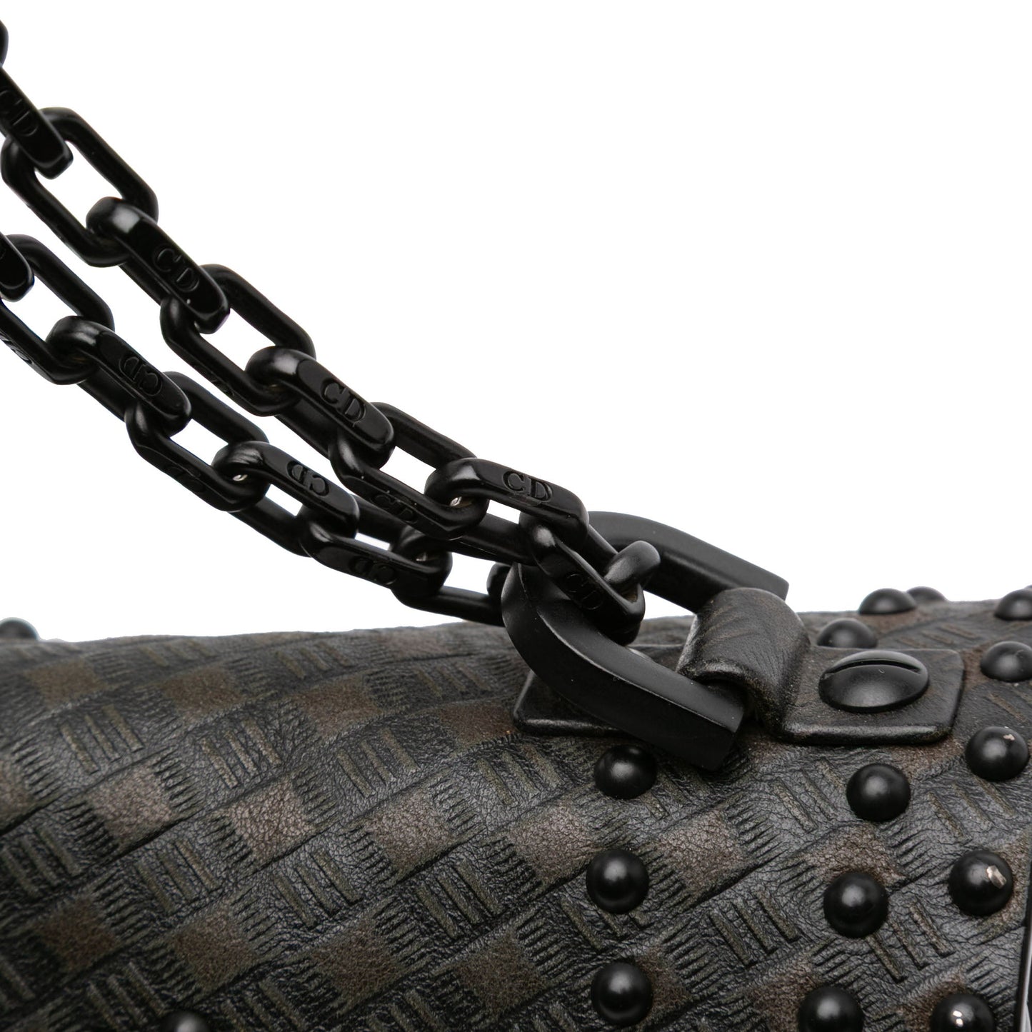 Black Dior Medium Embossed Calfskin Studded JAdior Chain Flap Shoulder Bag