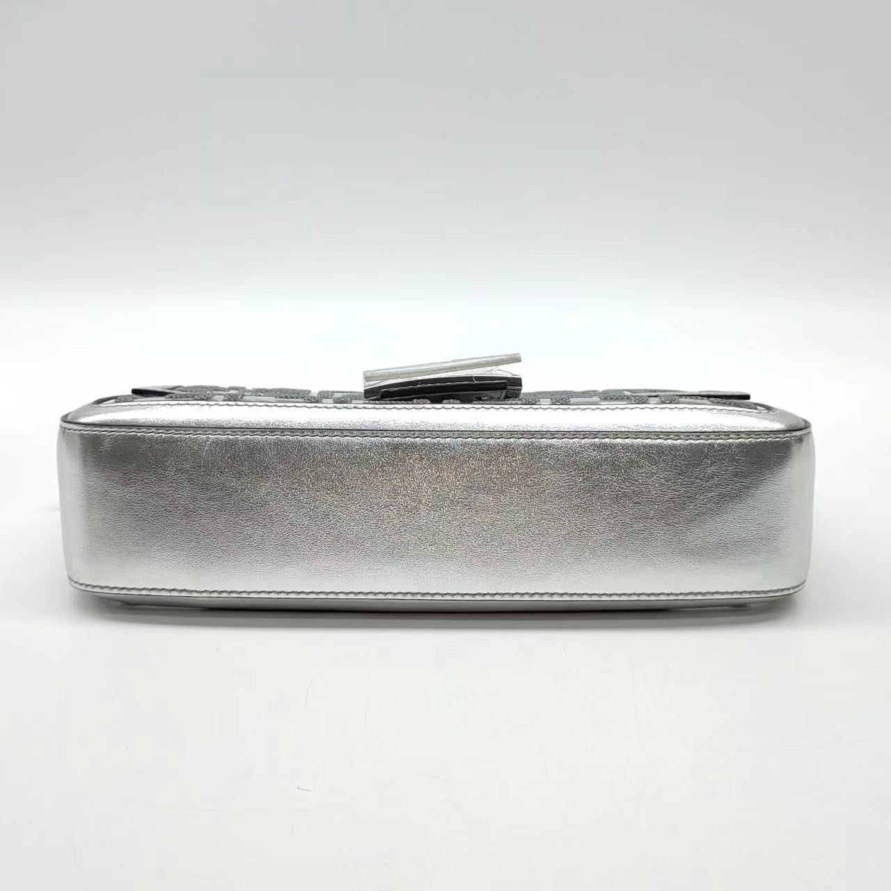Fendi Baguette Fendi x Nicki Minaj Silver PVC and Leather with Glitter Sequins Crossbody Bag