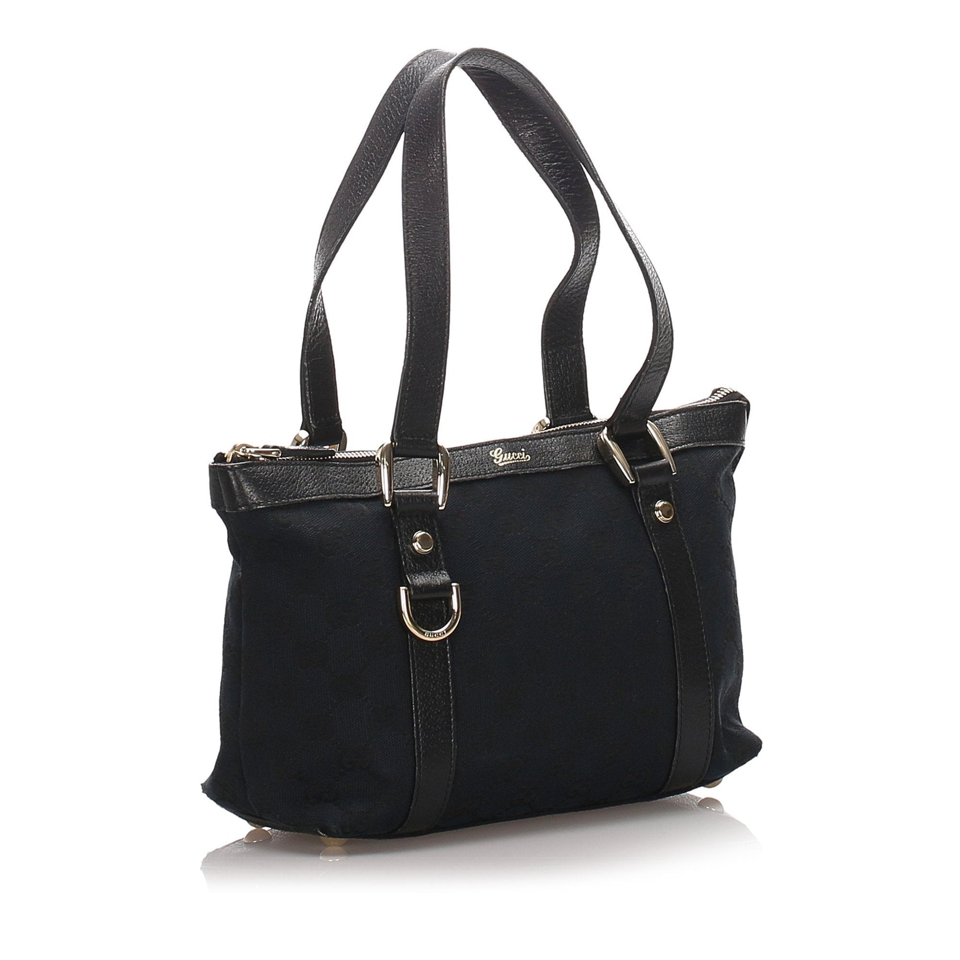 Gucci Black Leather Canvas Tote Style 9