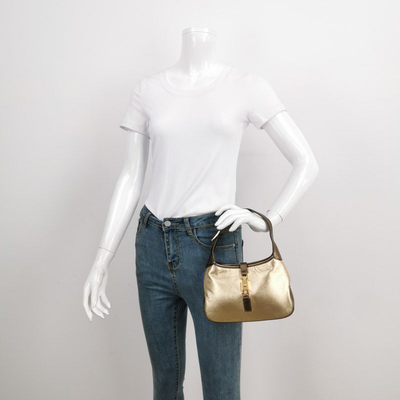 Gucci Jackie Vintage Mini Gold Lambskin Leather Brown Calfskin Leather