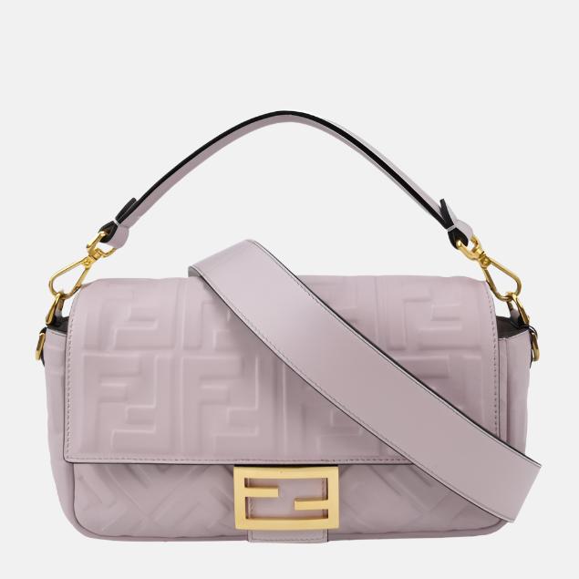 Fendi Baguette Lambskin Leather Crossbody Bag Medium Lavender