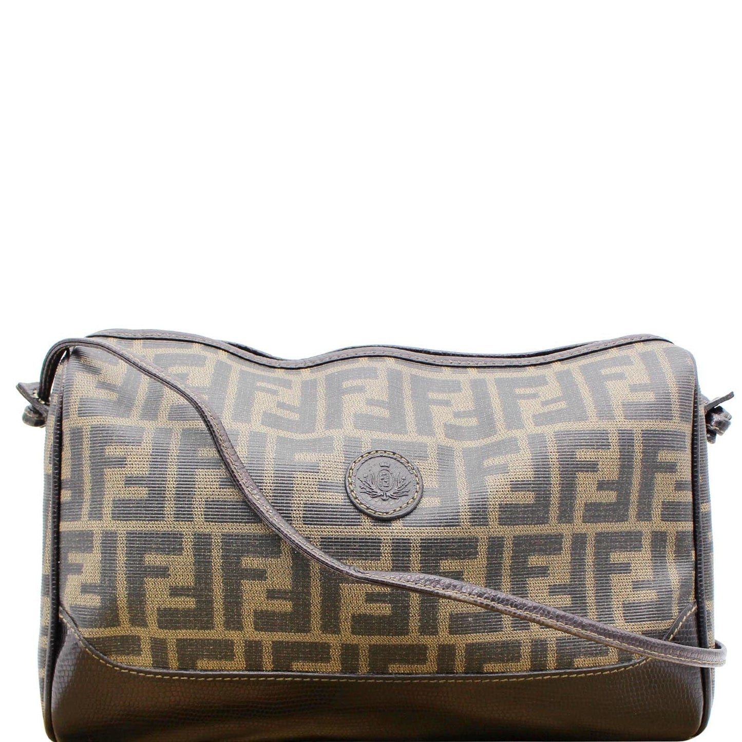 FENDI Roma Coated Canvas Leather Crossbody Bag Brown