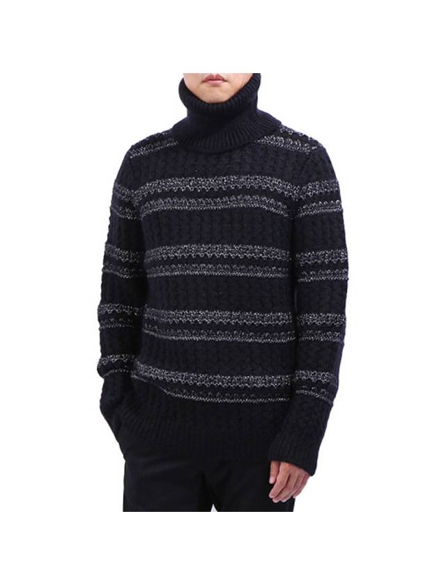 Luxury Saint Laurent Trending 2025 Men's Striped Cable Wool Turtleneck Black